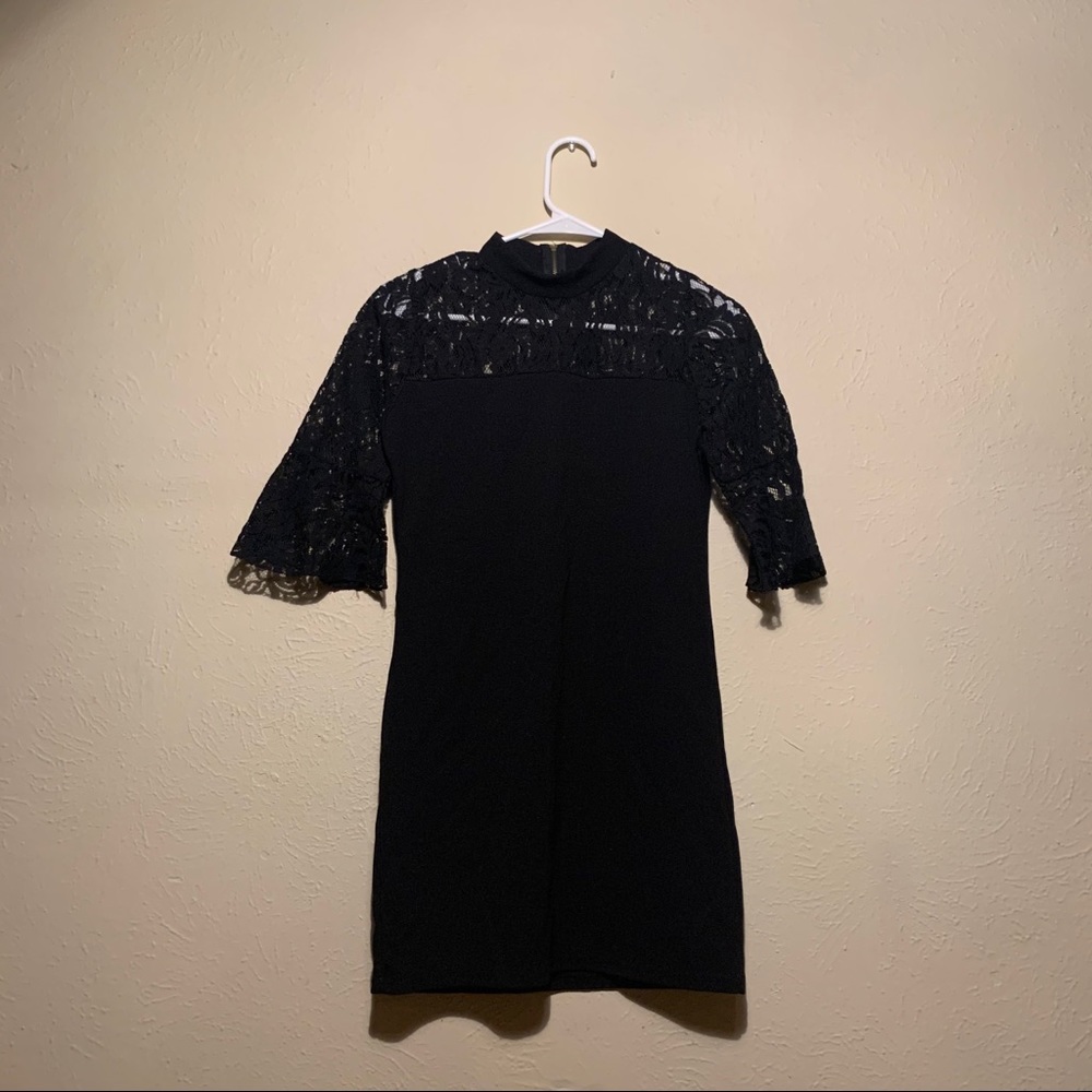 See-through black short sleeve dress